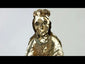 Antique Spanish Colonial Santo statue, hand-carved from wood with remnants of polychrome paint, depicting a robed religious figure with folded hands, traditional hairstyle, and worn surface patina, dating to the 18th–19th century, used for devotional practices in colonial-era Catholic households.