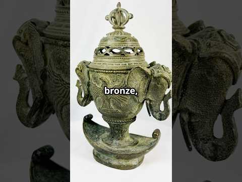 Video showcasing an 18th-century Qing Dynasty bronze censer with elephant-head handles, phoenix decorations, and ritual vajra finial.