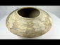 360° rotating view of an authentic Indus Valley terracotta bowl with painted fish motifs, showcasing its globular form, flared rim, and detailed Harappan slip-painted decoration.