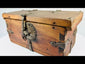 Antique Himalayan lockbox, circa 1780–1820, crafted from elmwood with original hand-forged iron fittings, circular hasp plate, ornate key, and rich aged patina. Historical chest from Northern India, Nepal, or Tibet used for safeguarding valuables.
