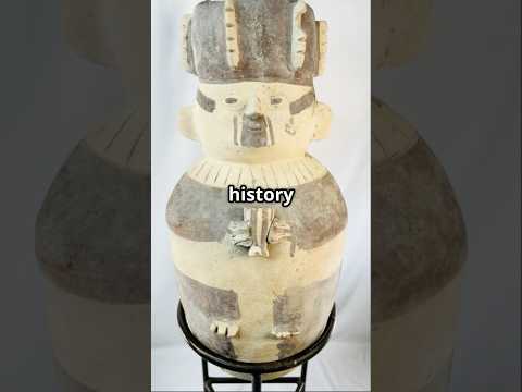 Ancient Chancay effigy urn uncovered — Pre-Columbian terracotta artifact from Peru (1000–1400 CE) featuring a sculpted human figure with geometric decoration and ceremonial headdress, presented by Relic and Rarity.
