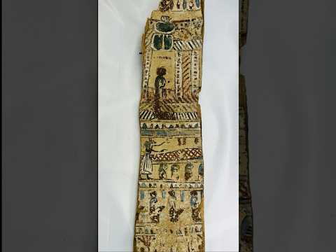 Video showcasing a 2,600-year-old ancient Egyptian painted linen fragment, revealing intricate hieroglyphs and burial imagery — featured by Relic & Rarity.
