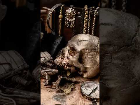 Close-up video of an indigenous ceremonial necklace featuring a wild dog cranium, rodent skulls, pig teeth, and woven twine, shown as an ethnographic ritual object