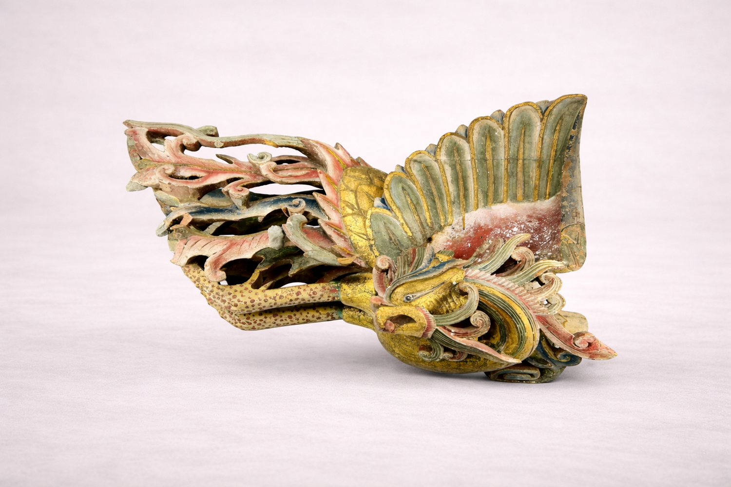 19th century Qing Dynasty carved and gilded phoenix corbel, Chinese polychrome temple architectural relief
