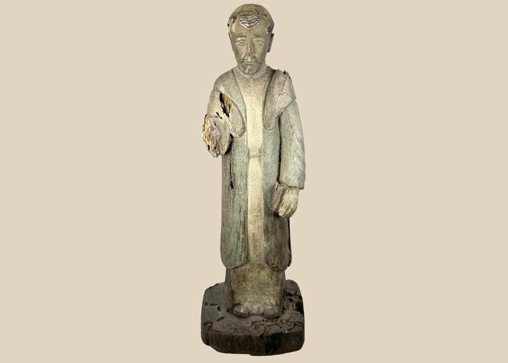 Spanish Colonial hand-carved wooden santo figure with aged patina