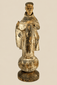 Figura de santo colonial español | Fraile de madera tallada con restos de policromía | Siglos XVII-XVIII