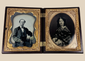 Double quarter-plate ambrotype portraits in an ornate thermoplastic union cas