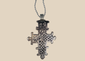 Vintage Ethiopian Coptic cross pendant with intricate openwork lattice design in silver-tone metal.