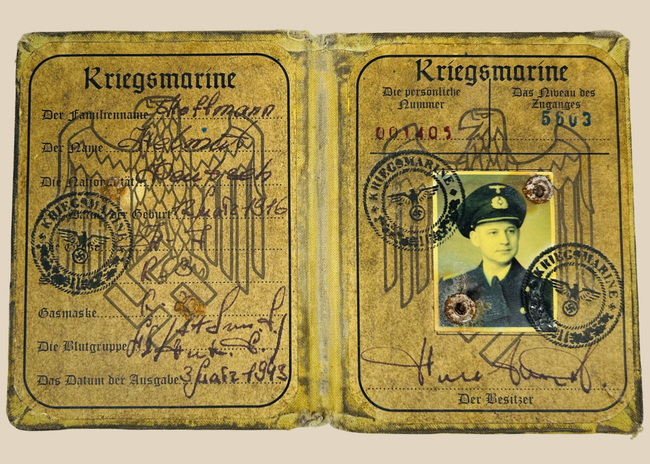 WWII German Kriegsmarine Soldbuch with sailor photo and handwritten entries